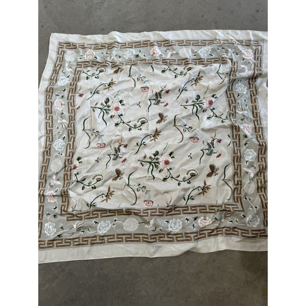 Polo by Ralph Lauren Floral Silk Scarf - White, Pink, Green, Tan